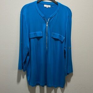 Calvin Klein Size XL blue zip front top